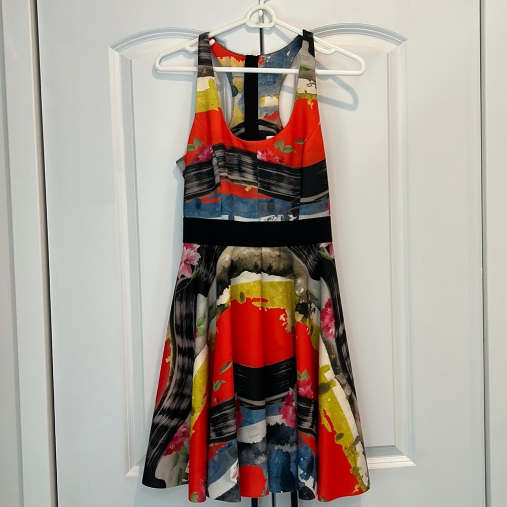 Milly Racerback Watercolor Fit and Flare Cocktail Dress